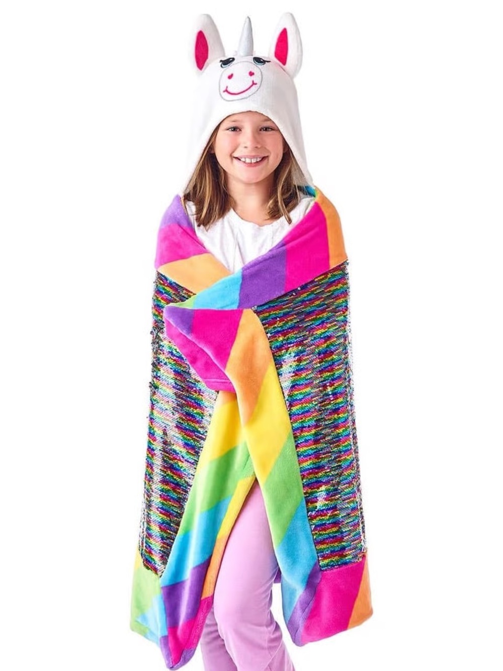 Build A Bear Kids Rainbow Unicorn Hooded Costume Blanket - White Hood